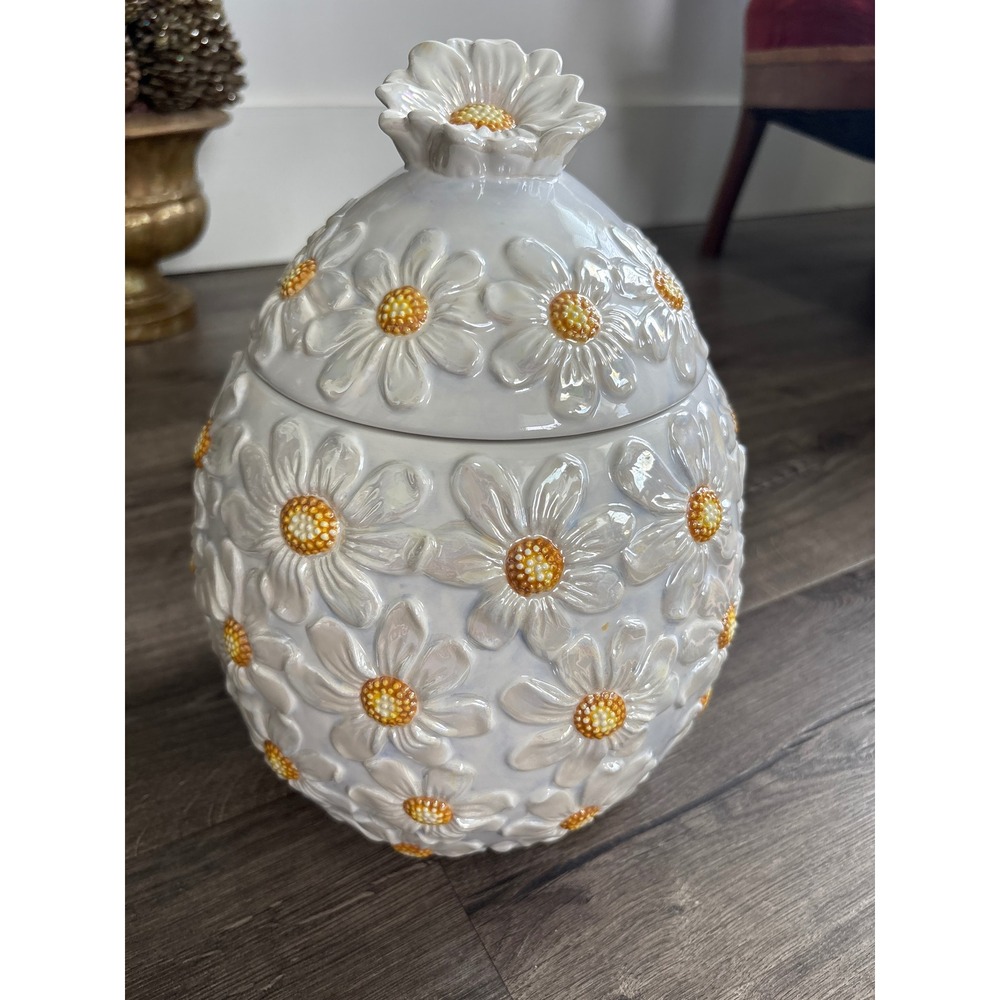 Vintage Gibson Everyday Daisy Cookie Jar Iridescent Handpainted Floral
